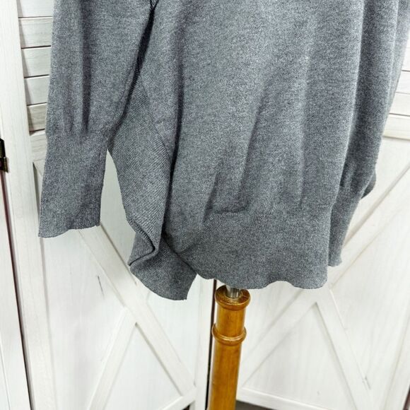 Zara Ruffle Trim Sides V Neck Sweater Grey Medium Dolman Sleeve - Picture 9 of 15